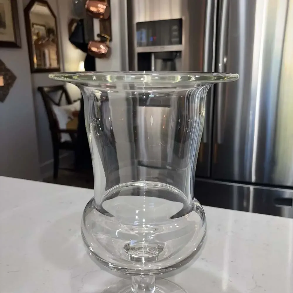 Hand Blown Clear Glass Urn Pedestal Hurricane Vase 12” Heavy